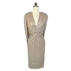 Betsy and Adam Metallic Cape Sleeve Midi Cocktail Dress | Size 6
